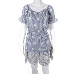 Wayf Blue And White Striped Embroidered Dress Size Small